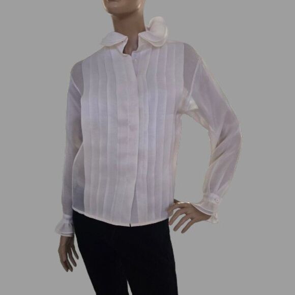 Victor Costa Saks Fifth Avenue Evening Blouse Beige Pleated USA Made Sz 4 VTG - Picture 2 of 11